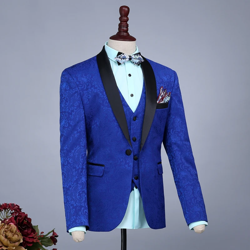 Men Slim Casual Navy Blue Groom Married Wedding Suits Set Passionate ...