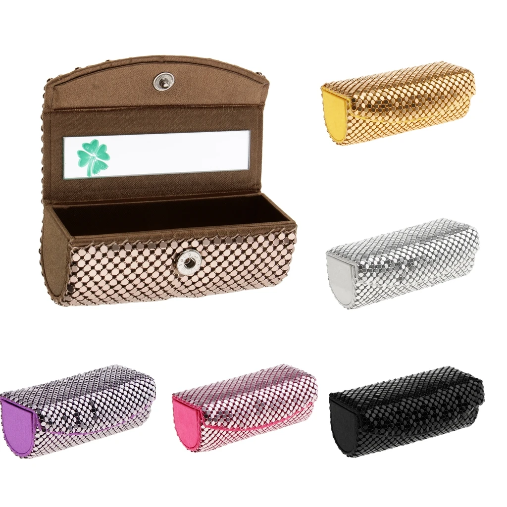 

Shiny Lipstick Case Holder - Organizer Bag for Purse- lipstick holder -Cosmetic Storage Box With Mirror Women Girls Gift