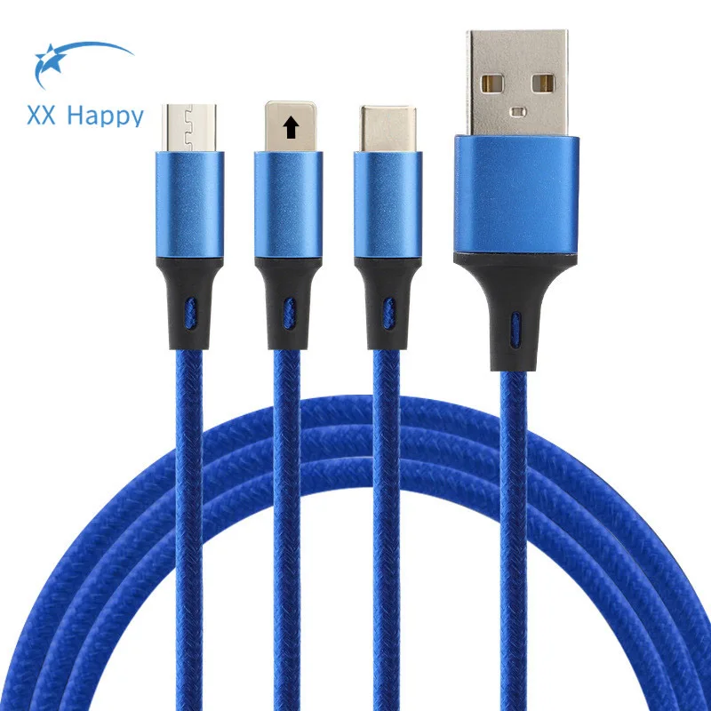 

XX Happy 3 IN 1 Micro USB Multi Charger Cable 1.2m Multiple Type C Charging Kabel Cabo for samsung