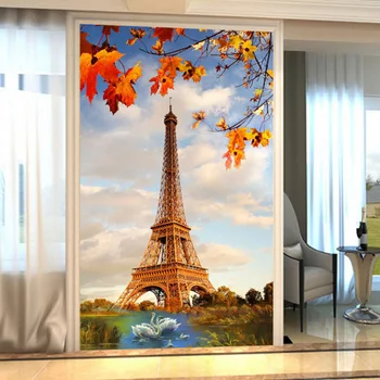 

Romantic Maple Leaf Swan Lake Paris Iron Tower Photo Wallpaper Hotel Restaurant Living Room Entrance Decor 3D Mural Papel Tapiz