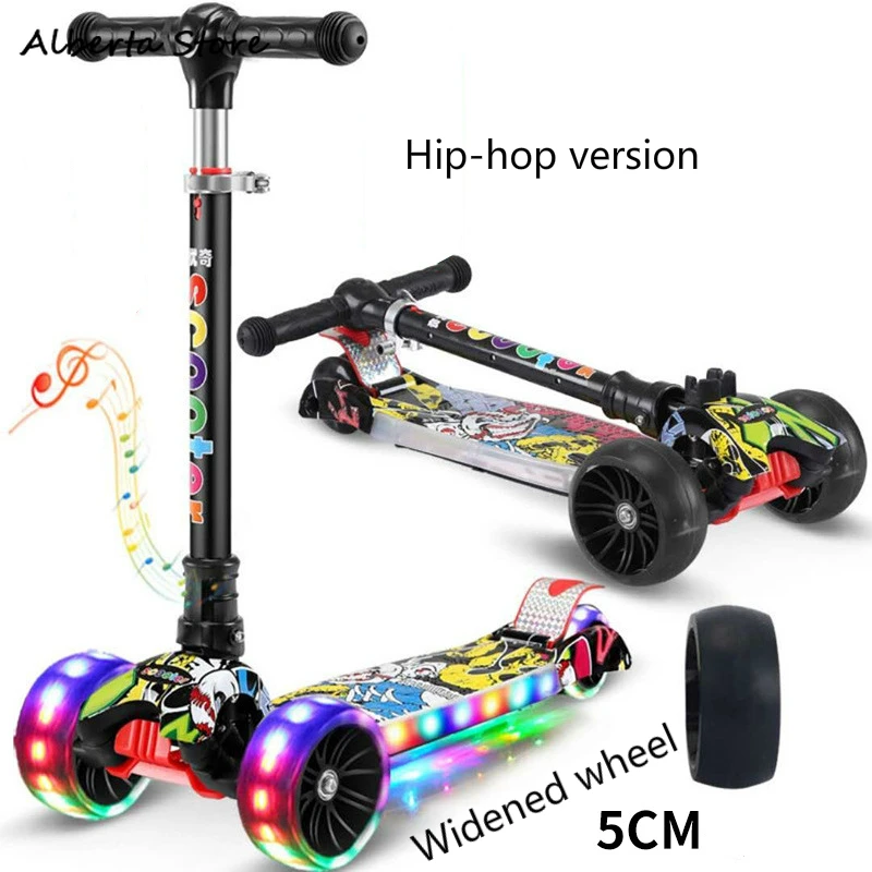 

2019 Walkers Colorful Flash Music Roller Scooter New Aluminum Alloy Kick Scooter T Style Handle Bar Best Gifts for Children Kids