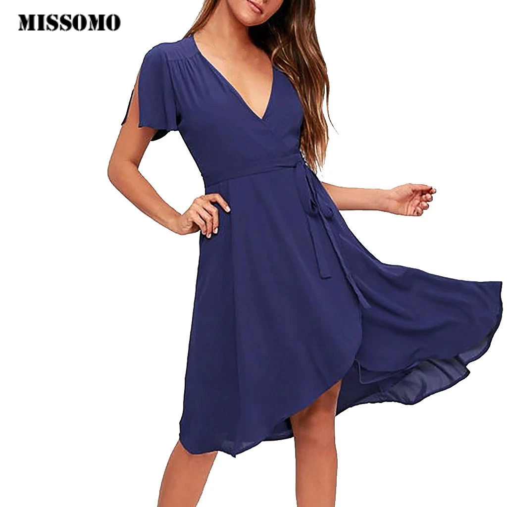 MISSOMO 5XL женское платье с v-образным вырезом, асимметричное, однотонное, на шнуровке, с коротким рукавом, летние женские вечерние обтягивающее