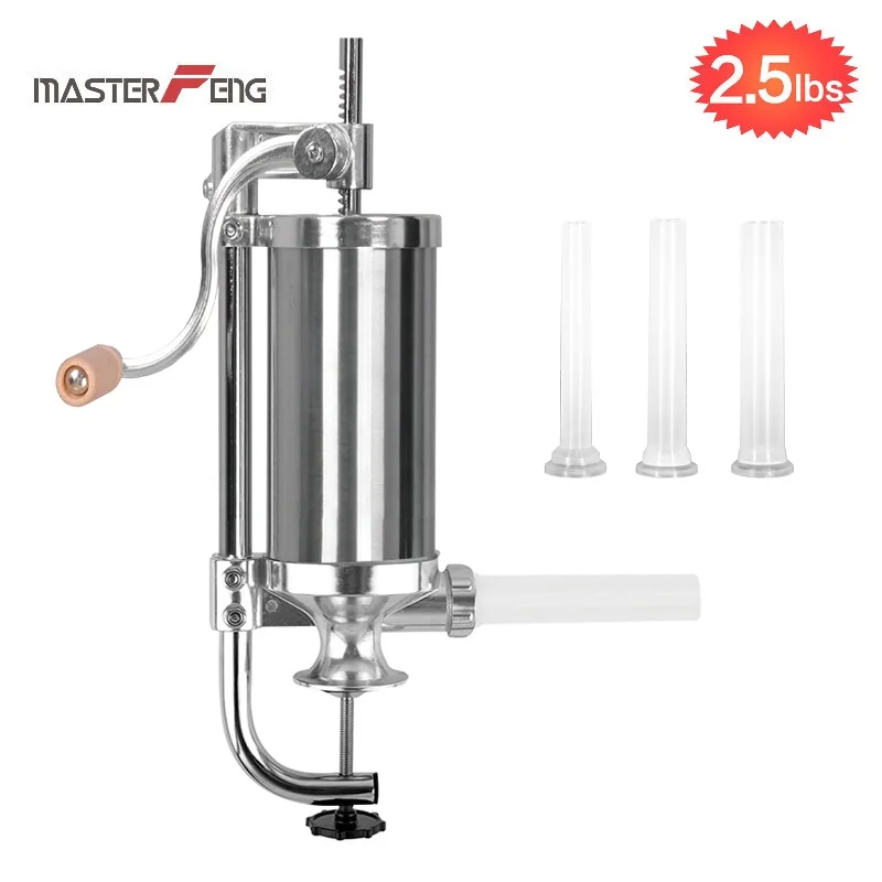 

2.5 LBS Homemade Sausage Meat Stuffer Stainless Steel Manual Vertical Sausage Filling Machine Kitchen Tool Sausage Syringe Maker