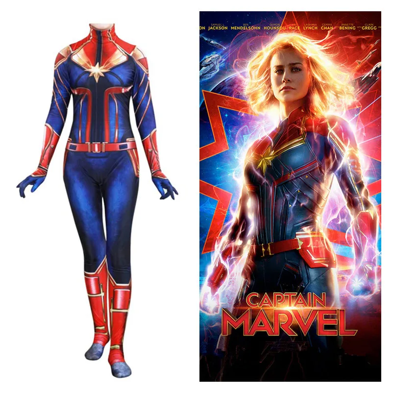 

Movie Carol Danvers Version Captain Marvel Cosplay Costumes Women Girls Zentai Spandex Jumpsuits Bodysuits Suit New