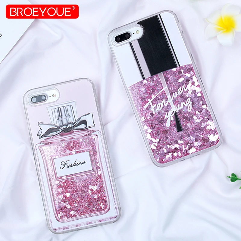 

Case For iPhone 5 5S SE X 7 6 6s Plus Love Heart Liquid Case For iPhone X 8 Cat Flower Perfume Bottle Dynamic Quicksand Case