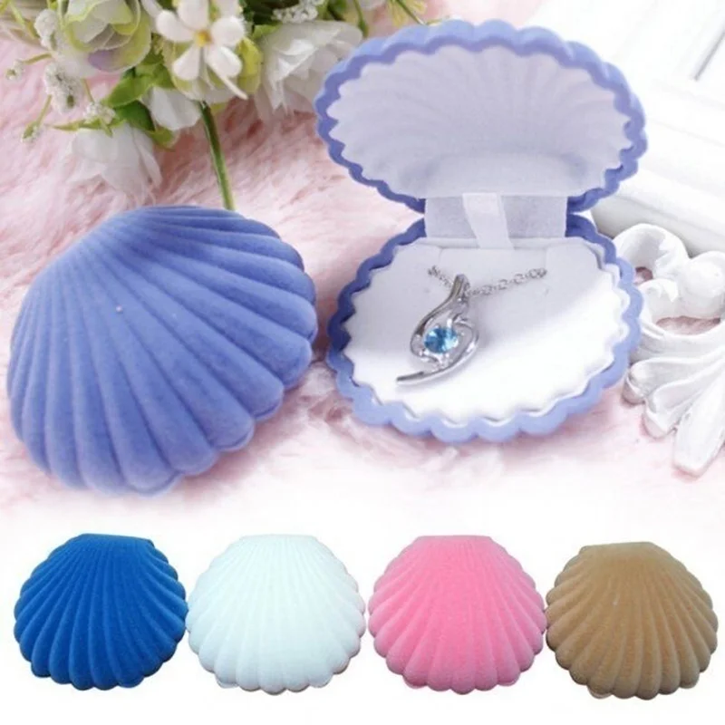 

1Pcs A Sea Shell Shape Luxury Colorful Velvet Ring Box Earring Ring Earring Jewelry Case Makeup Holder Organizer
