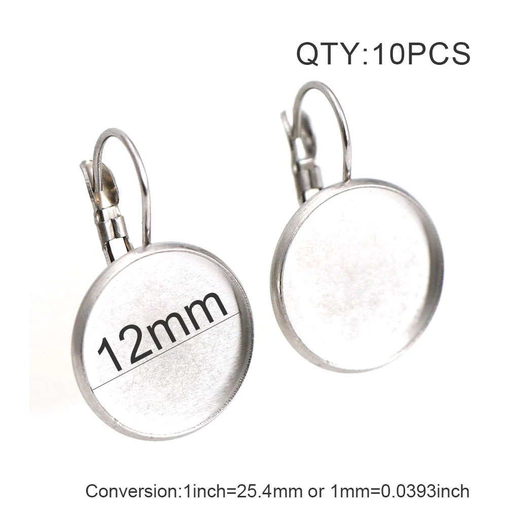 Ear hook 12mm 10 шт., все виды сережек из нержавеющей стали, гвоздики, рукоделие, серьги, пустая основа Кабошоны, Безель для пуговиц, не выцветает - Цвет: Ear hook 12mm