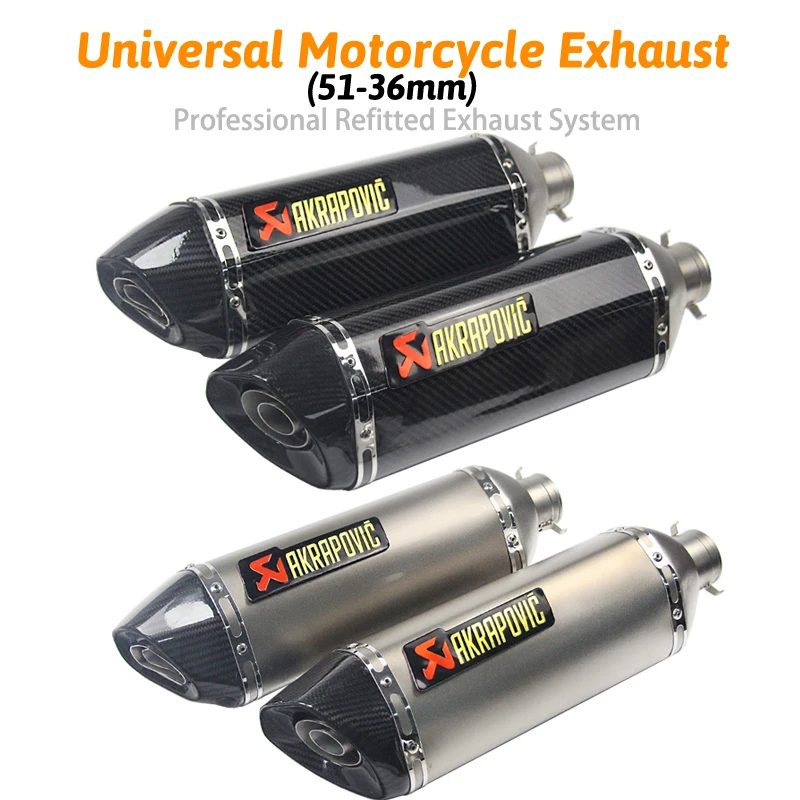 Длинные 470 мм Универсальные 51 мм 36 мм Akrapovic мотоцикл глушитель выхлопной трубы из нержавеющей стали глушитель для выхлопной трубы