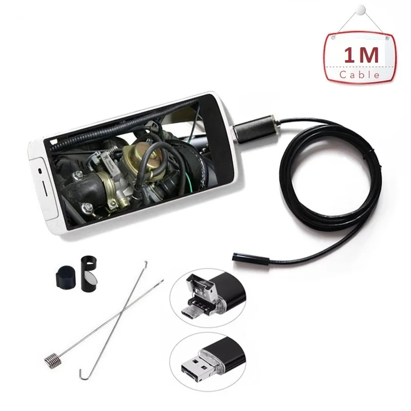 2 в 1 эндоскоп 1 м мягкий/жесткий кабель 480P 720P HD Endoscopio 5,5 мм 7 мм 8 мм объектив Мини камера USB ПК Android Водонепроницаемый Бороскоп