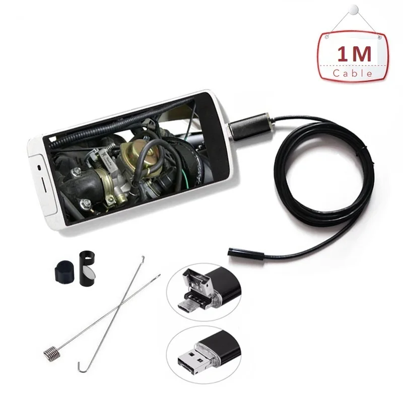 

2 in 1 Endoscope 1M soft/hard Cable 480P 720P HD Endoscopio 5.5MM 7mm 8mm lens mini Camera USB PC Android Waterproof Borescope