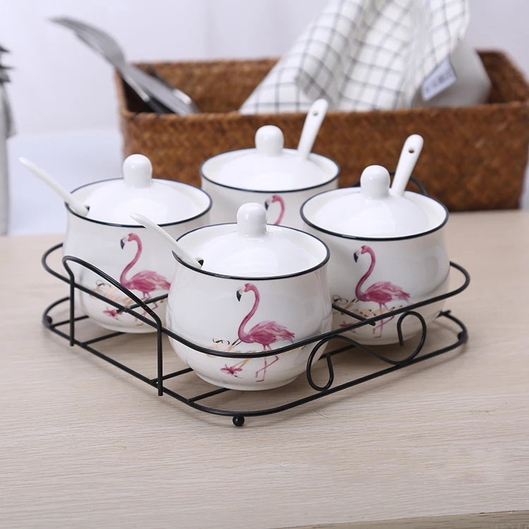Фламинго солнце цветок утренняя тема сахарница домашняя кухня Ceramica для соли и специй горшок банки ложки