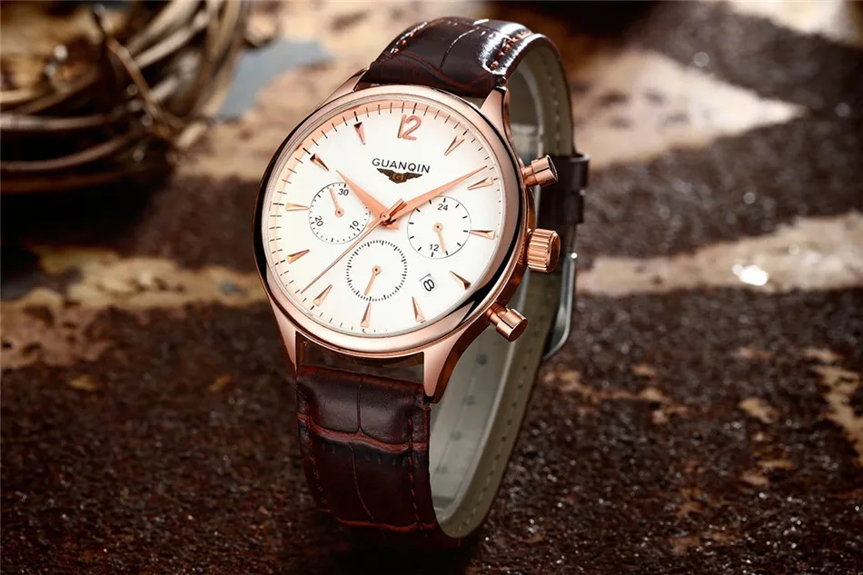 GUANQIN Luxury Watches Men Top Brand relogio masculino relojes Fashion Wristwatch Men Sport Leather Strap Quartz Watch Montre Homme (3)