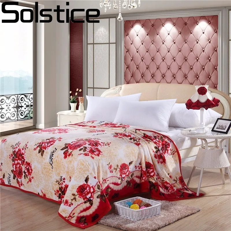 

Solstice High Quality Winter Warm Comfortable Blanket Red Rose Style Package Edge Technology Bed Sheet Travel Portable Blanket