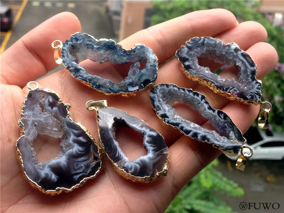 Druzy Geode Slice Pendant 12