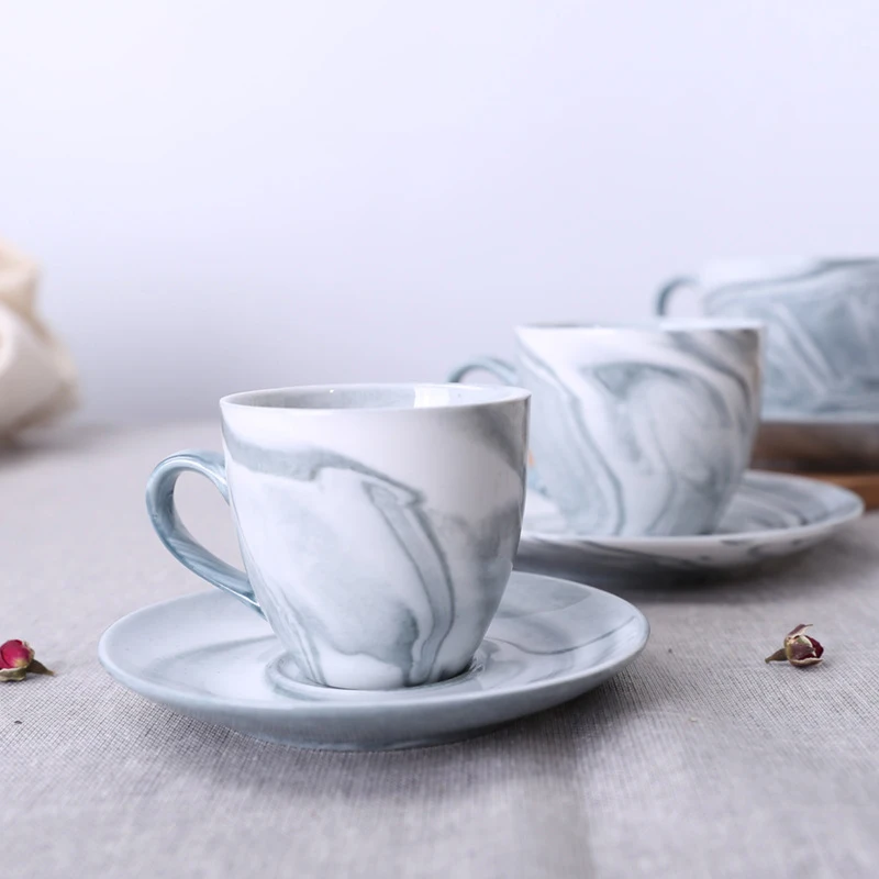 1 шт., Современная Минималистичная мраморная керамическая кофейная чашка, Серая Мраморная чайная чашка и блюдце, посуда для напитков, подарок