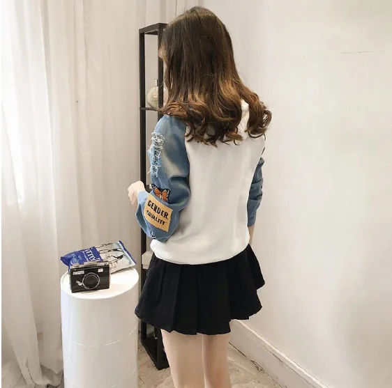 Mr.nut Spring and Autumn Female Korean Embroidered Hooded Sleeve Student Stitching Long Sleeve Hoodie Mr.nut Spring and Autumn Female Korean Embroidered Hooded Sleeve Student Stitching Long Sleeve Hoodie