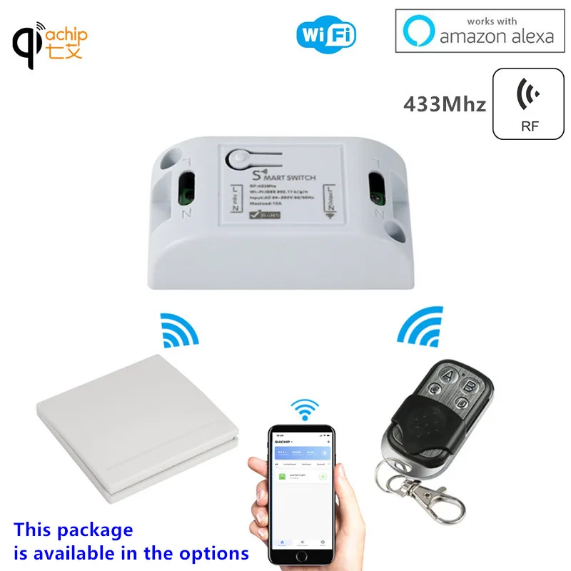 Click to Buy Wifi Smart Switch 433Mhz RF Receiver Smart Home Automation Module Wireless Remote Light Timer Switches 110V 220V Work with Alexa Now Title On Aliexpress QIACHIP gives you the simplest and easy to use wireless remote control products. They include: 433Mhz RF Remote Control Controller Transmitter Receiver Module Remote Switch, Ceiling Fan Remote Control Kit, Transmitter and Receiver kit Built-in Learning Code EV1527 Decoding, remote relay controller, Integrated Circuit