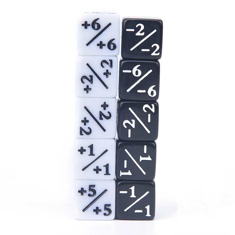 Высокое Качество 10x игральные кости счетчики 5 положительных+ 1/+ 1 и 5 отрицательных-1/-1 для волшебной сборной настольной игры Забавные кубики