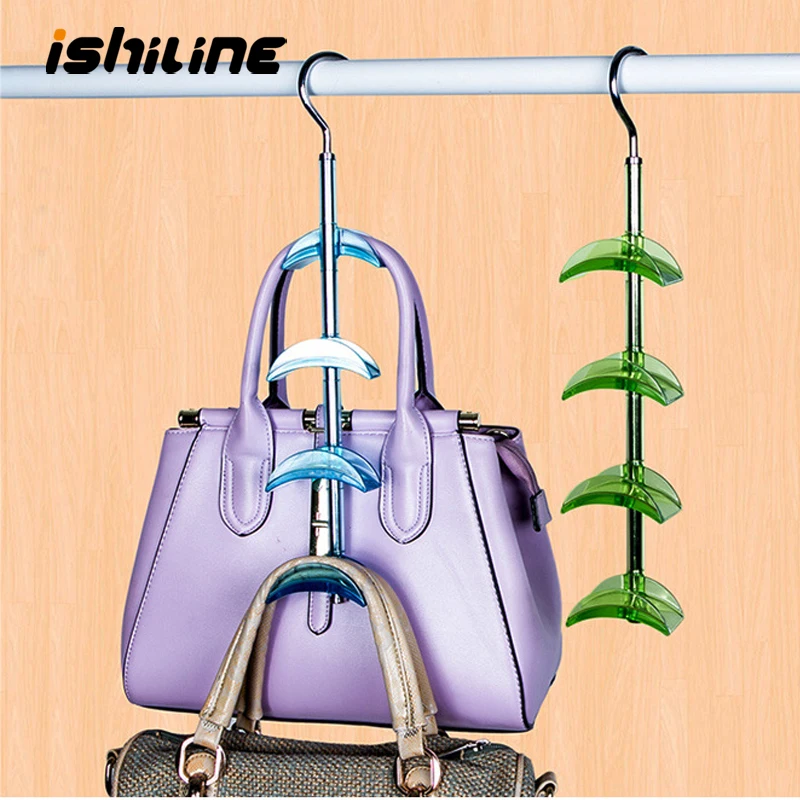 

Hanging Handbag Closet Organizer Purse Storage Hanger with 4 Hooks Hat Bag Strap Belt Clothes Rack Wardrobe Organizer Buckle