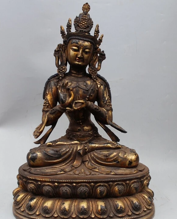 

23"Old China Tibet Buddhism Bronze Gild Seat White Tara Kwan-Yin Buddha Statue