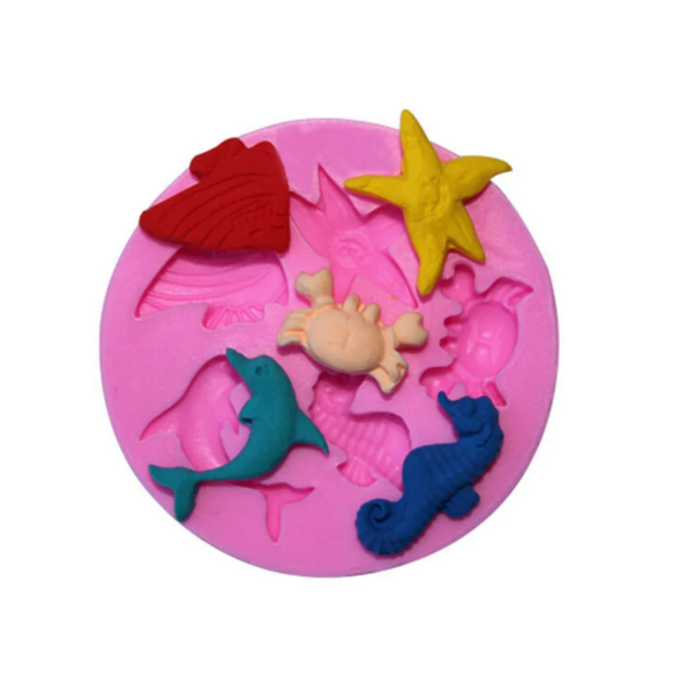 Dolphin Crab Fish Seahorse Starfish Silicone Mold for Fondant Crafts Chocolate Gum Paste Sea Creatures