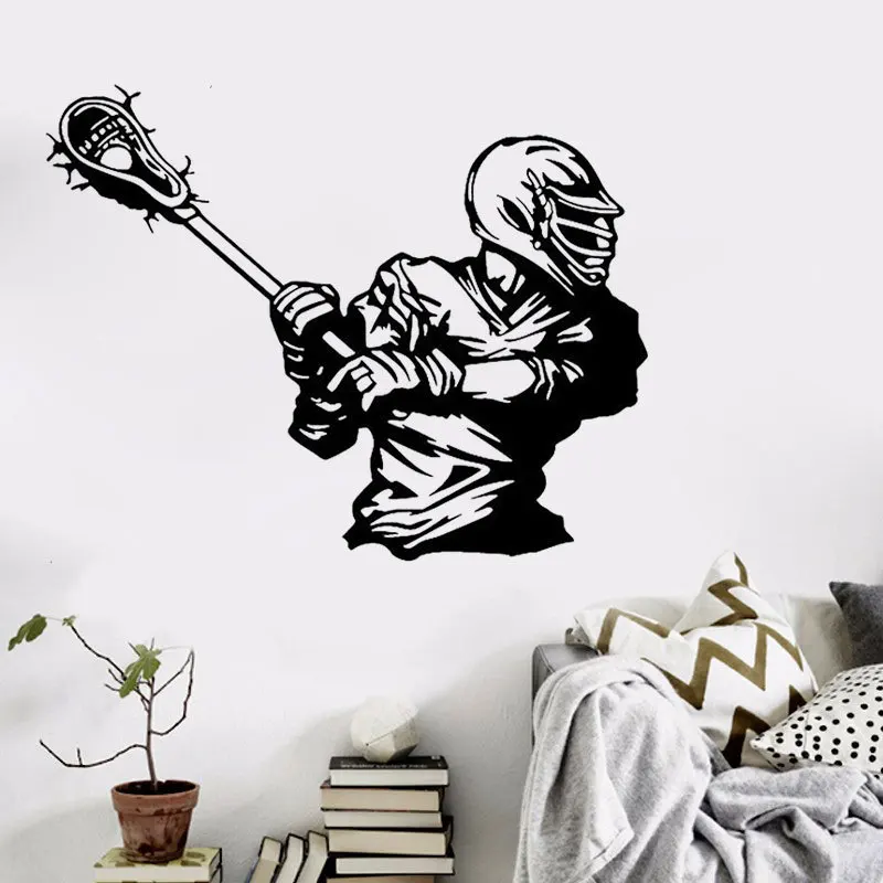 Sports Theme Wall Decals Lacrosse Player Stickers For Livingroom Entrance And Clubs With Eco