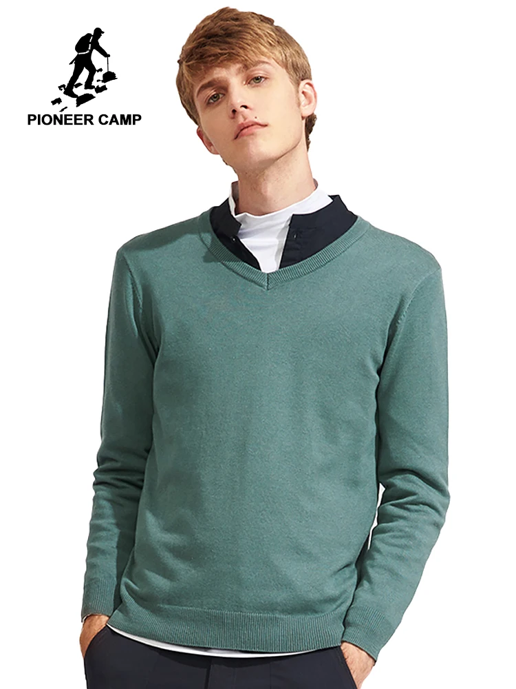 

Pioneer Camp new solid pullovers men brand clothing casual V-neck autumn spring sweater male top quality kinitted sweater 566302