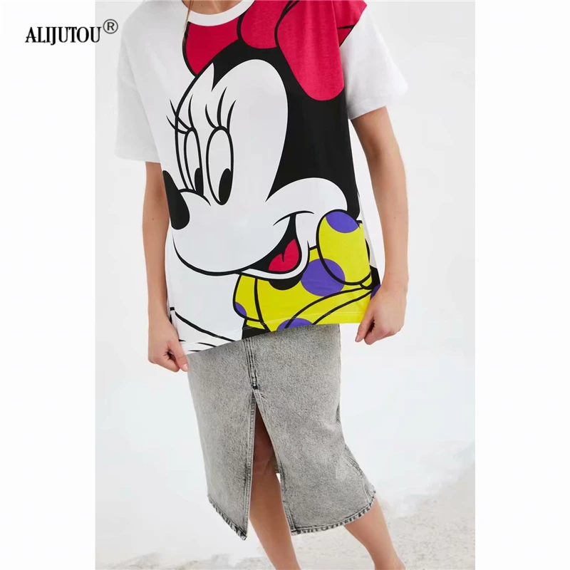 Zaraing 2019 New Cute Cartoon Mickey Mouse T Shirts For Women Elegant Harajuku Minnie T Shirt Girl Casual Tops Female Print Tees