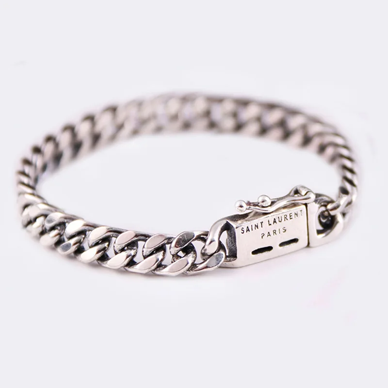 

S925 Sterling Silver Men's Curb Chain Bracelet Women Ol Chain Silver Bracelet & Bangle 6mm Wide 17cm Length