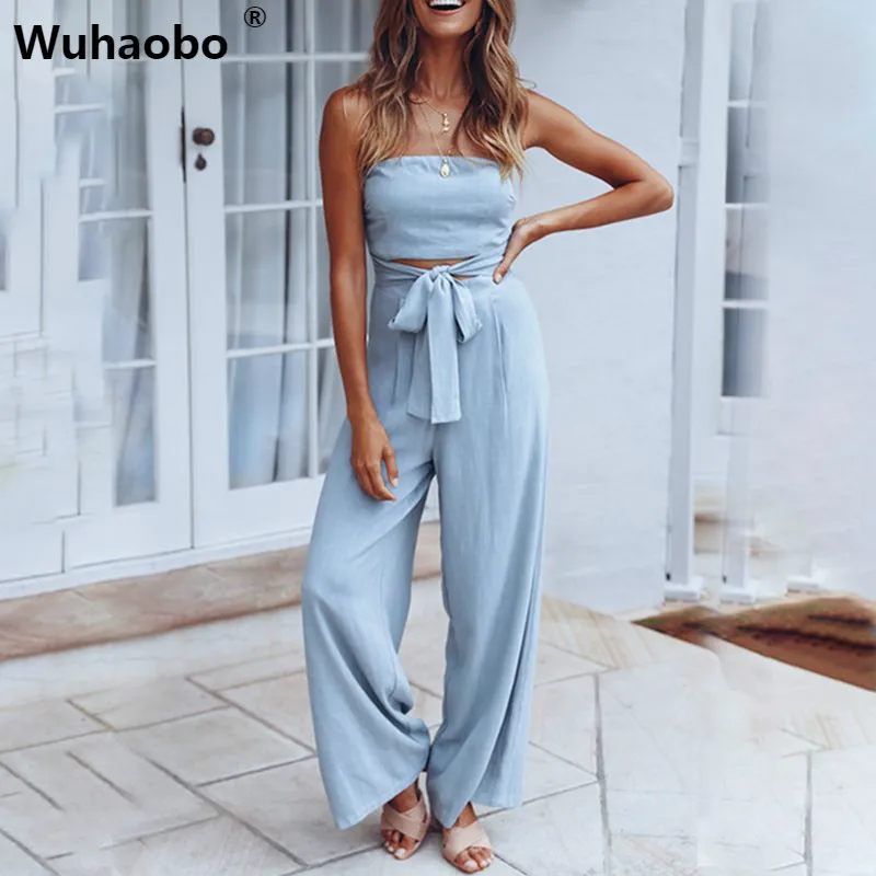 

Wuhaobo Summer Bandage Jumpsuit Cotton Rompers Womens Jumpsuit Female Elegant Jumpsuit Women Sexy tank top women Zipper Jumpsuit