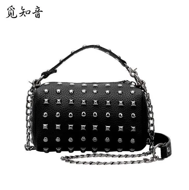 

4 Colors New Quality Pu Leather Women Bag Rivet Boston Small Bag Mini Spring Models Mobile Messenger Bag Handbag Pillow Package