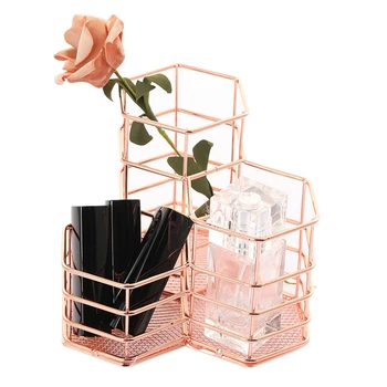

Pen Cup Holder For Desk Tidy Hexagon iron Hollow Makeup Brush Organizer Stationery Storage Container Pencil Marker Gel Pen Hol