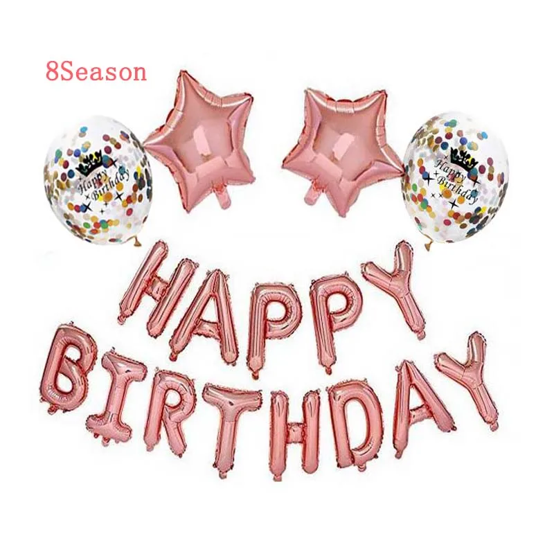 

8SEASON Happy Birthday Party Balloon Decorations Rose Gold Star Foil Latex Balloons Tassel Paper Party Wall Hanging Decoration