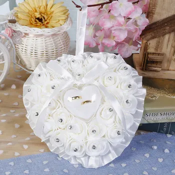 

Chic Heart-shape Flowers Valentine's Day Gift Wedding Decorations Ring Pillow Cushion Pincushion Ring party decor marriage