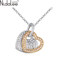 Nidalee 2016 doble de la manera ahueca hacia fuera los collares del corazón de las mujeres colorido circón colgantes collares partido joyería de cadena cuerpo c1787