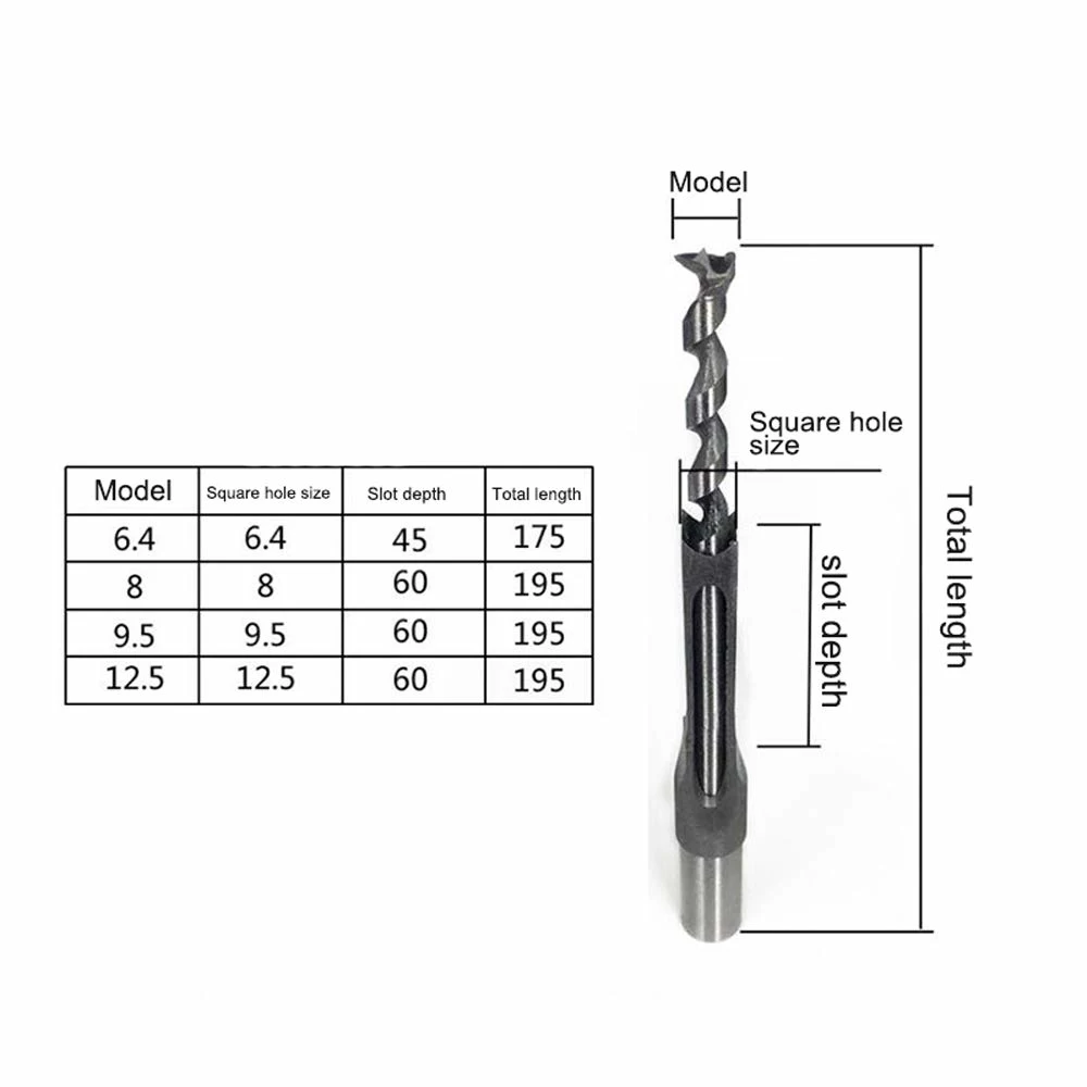 Сверло для обработки дерева квадратные отверстия сверла по дереву долото набор врезных 19 мм круглые 210 мм длина 4 размера HRC 48-50 Прямая поставка