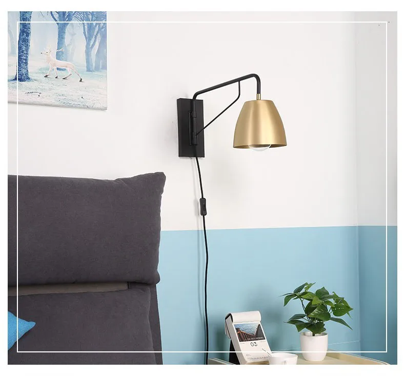 Скандинавский современный минималистичный стиль светодиодный E27 настенный светильник для гостиной, спальни, коридора, настраиваемый латунный настенный креативный настенный светильник+ EMS
