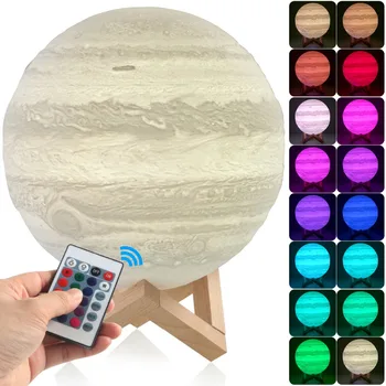 

3D Moon/Jupiter/Earth Lamp 16 Color Dimmable Rechargeable LED Light Satellite View Table Decor Remote Control Kid Toy Wood Stand