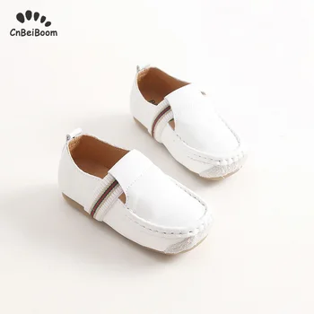 

kids shoes boys Size 22-35 Children Genuine Leather For Boys/Girls Boat Shoes Slip On Soft black white Leisure shoes 2018 new