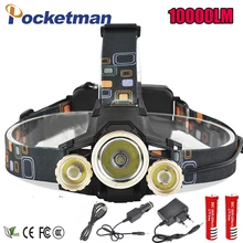 10000LM T6 светодиодный световой фонарь головная лампа T6+ 2XPE фара фонарик переднего света Светодиодная заряжаемая лампа светодиодный налобный фонарь T6 светодиодный