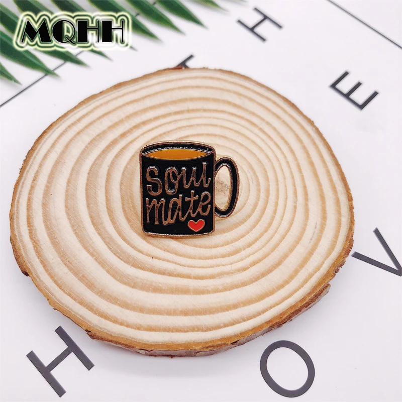 

Cartoon Creative Water Cup Coffee Milk Soul Mate Enamel Brooch Alloy Badge Shirts Bags Pins Accessories Women Jewelry Gifts