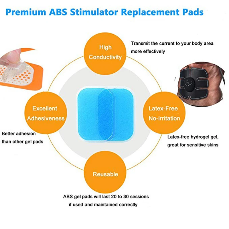 12PCS Hydrogel Sticker Replacement Pads AbS EMS Abdominal Muscle Stimulator Gel Trainer  Fitness Body Massager Exercise Patch (6)