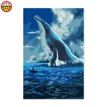 Картина по номерам художественная краска по номерам Diy Цифровая Рисование маслом Ручная роспись картина синее море гигантский КИТ выскакивает из