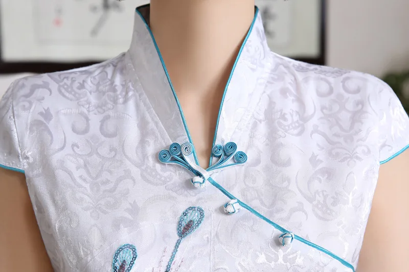 Винтаж Традиционный китайский Для женщин тонкий короткий рукав Cheongsam для Для женщин Qipao платье