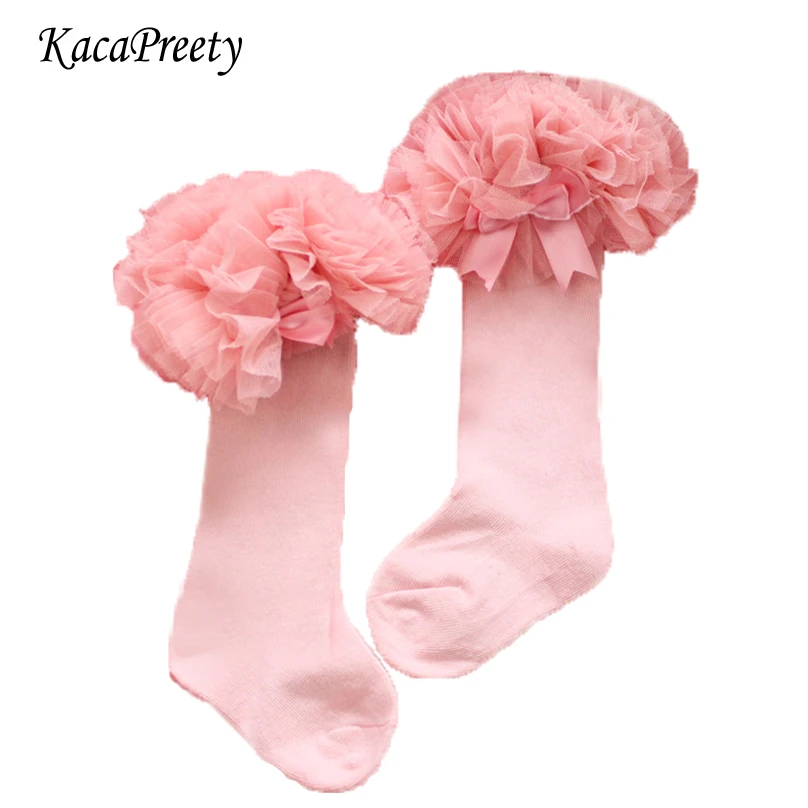 

Sweet bowknot lace ruffles firlly princess socks cotton school girls kids knee high long socks for toddler girls clothing