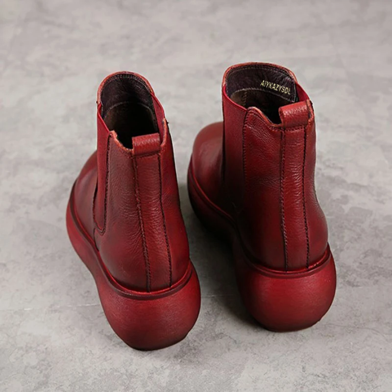 forme Wedge Chealsea Femmes Épais Confort Fond Cheville Talon Bootie Réel Bottes Plate Aiykazysdl Véritable En Chaussures Cuir dorCxBe