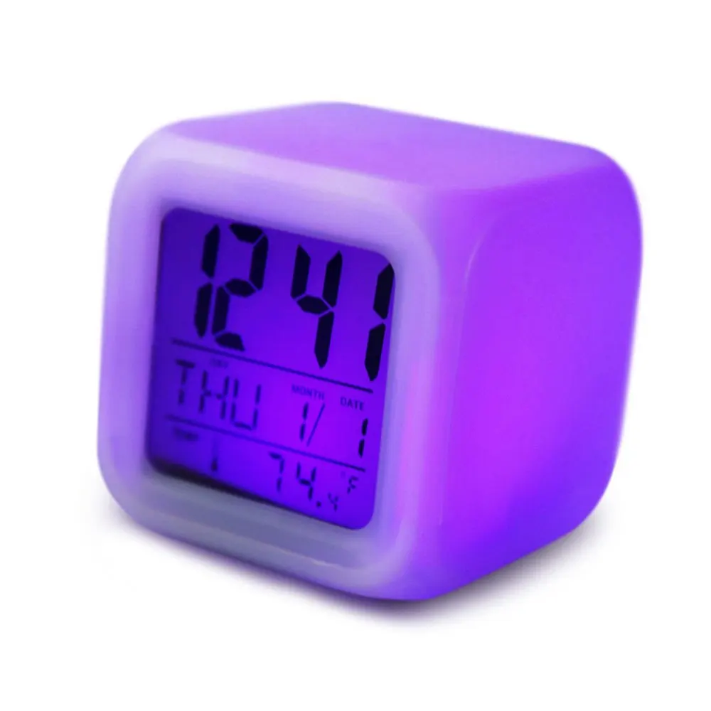 ThermometerNight Glowing Cube LCD Clocks 2016 7 LED Colors Changing