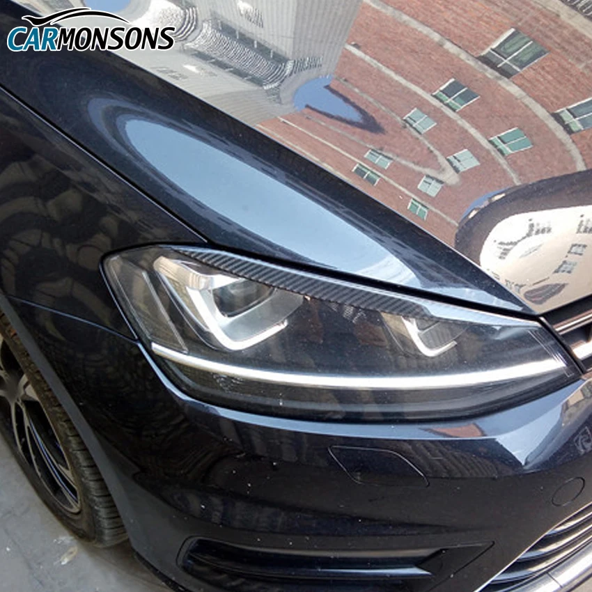  Carmonsons Headlights Eyebrow Eyelids Plastic Carbon Fiber Stickers Cover for Volkswagen VW Golf 7 