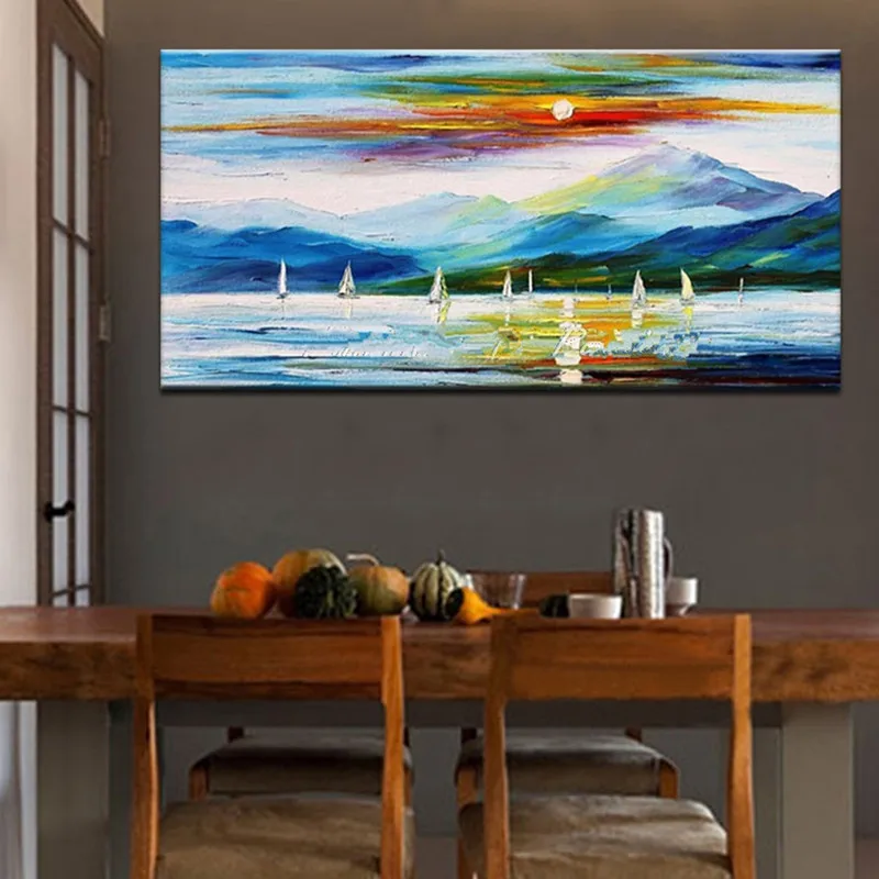 

Hand Painted Abstract Colorful Landscape Oil Paintings on Canvas Home Decor Wall Art Pictures Large Knife Beautiful Oil Painting