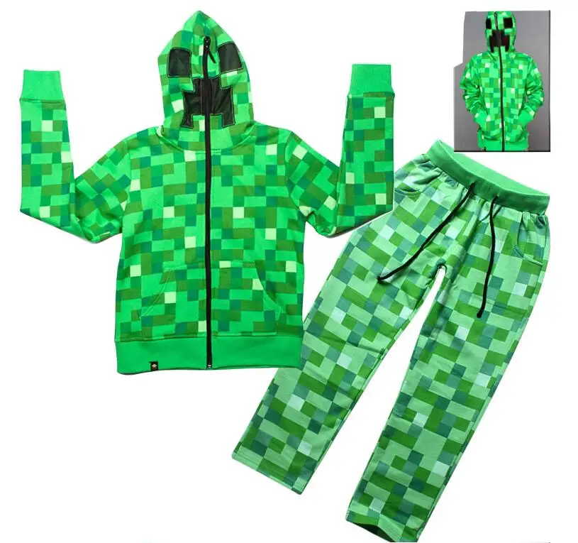 

Children Boys Minecraft Halloween Creeper Costume Teen Spring Autumn Funny Green Zip-Up Hoodie Sweatshirt Suit For Kids 6-14T